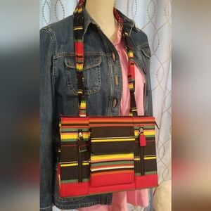Striped Multicolor Satchel With Shoulder Strap